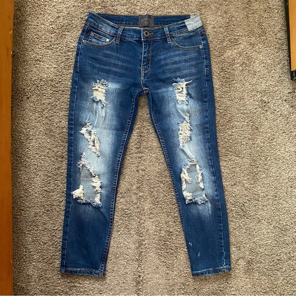 CLASSIC DENIM DISTRESSED SKINNY JEANS SZ 1